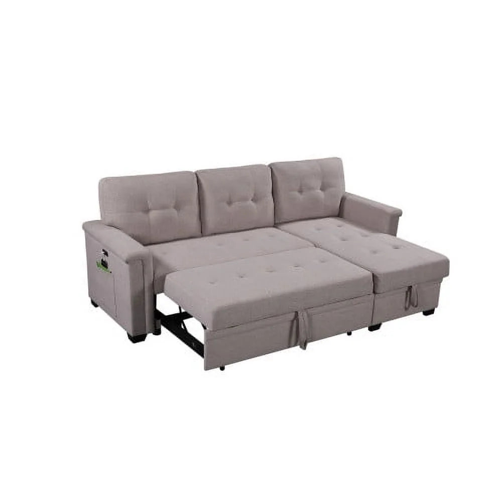 Light Gray Reversible Sleeper Sectional Sofa with Storage Chaise V4280