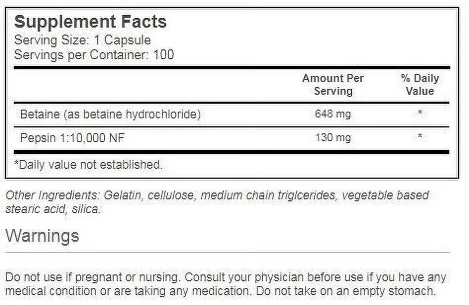 100 Ct Betaine HCl Capsules Y950755