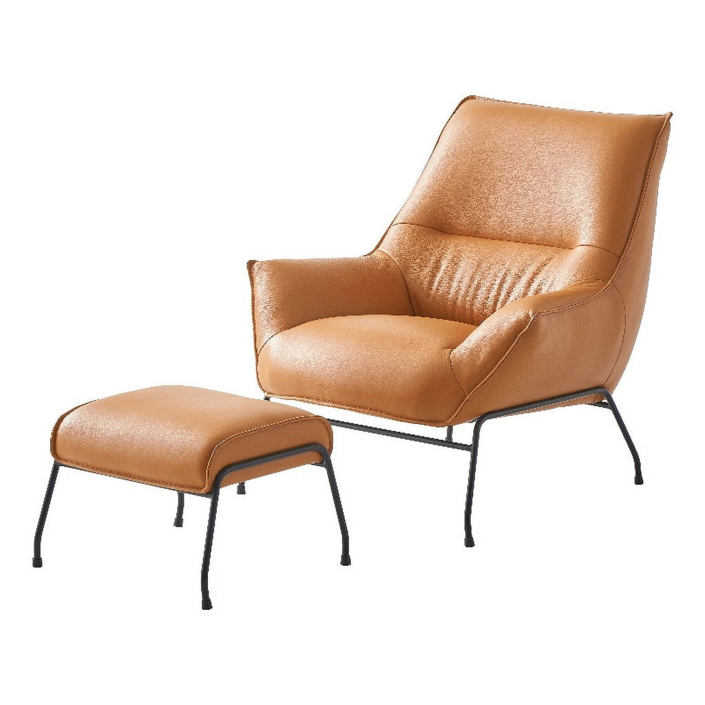 Tan Upholstered Leather Accent Chair and Ottoman D120