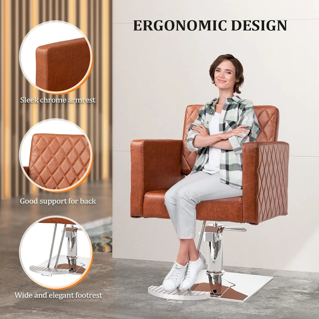 Brown Hydraulic Barber Chair with Aluminium Alloy Footrest O71129