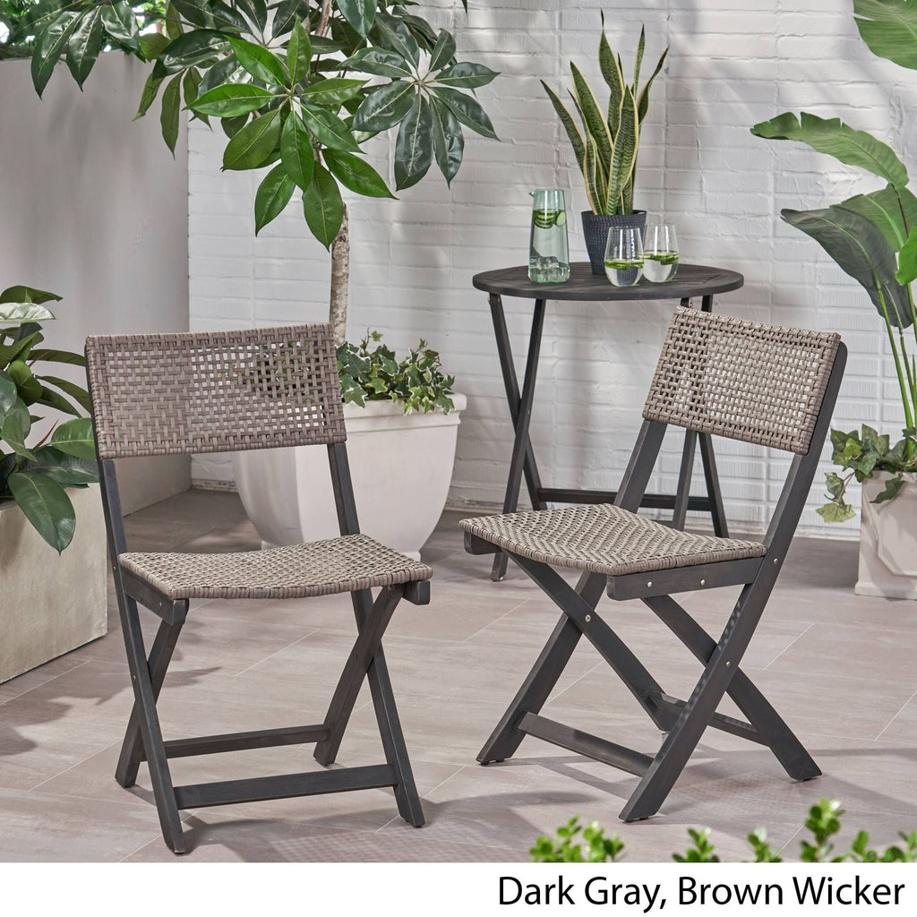 2pk Acacia Wood Foldable Patio Bistro Chairs Teak K662