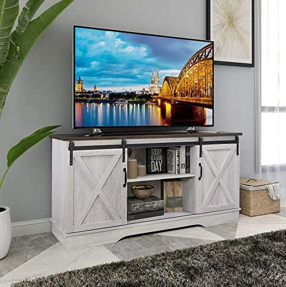 TV Stand Cabinet with Sliding Barn Doors and Adjustable Shelves C3721