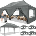 10' x 20' Pop Up Canopy Tent with 6 Removable Sidewalls, Carry Bag, 4 Sandbags, Gray P600