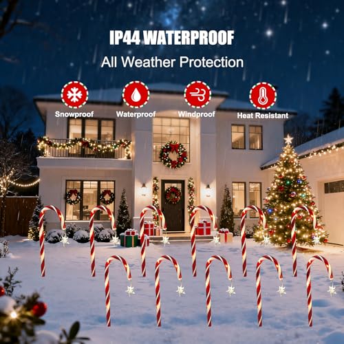 10 Pcs Solar Candy Cane Lights with 100 Led Lights H5589