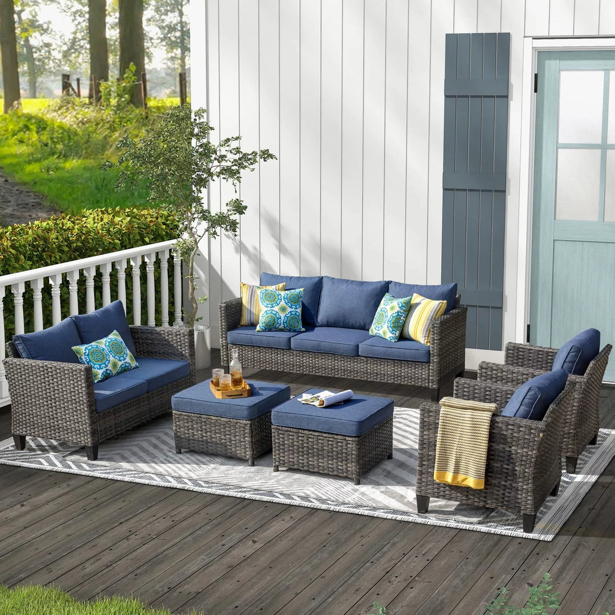 6 Pieces Outdoor Patio Sectional Sofa with Steel Frame S536