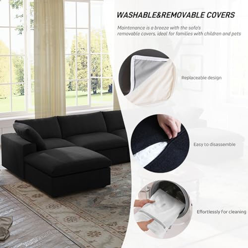 Khaki 6 Seater Oversized Modular Sectional Sofa with Storage Ottomans V978281
