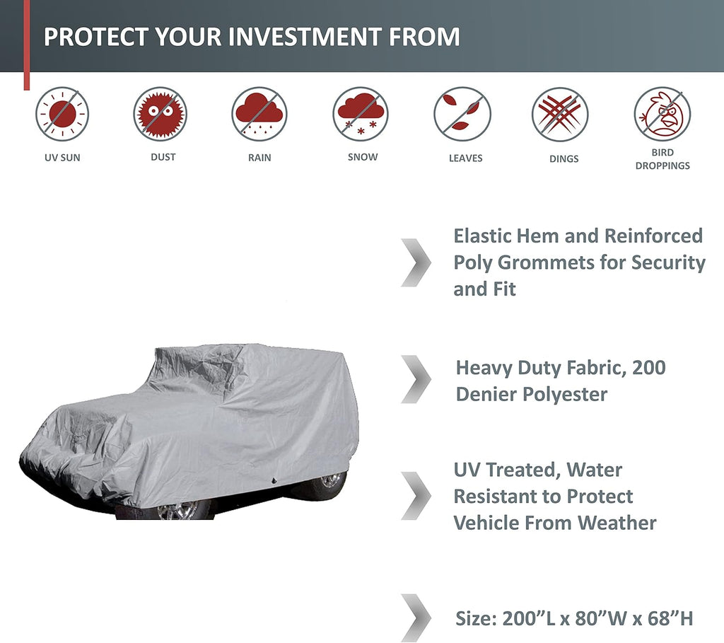 Grey Poly 200 Car Cover for Jeep Wrangler 4 Door SUV X36022