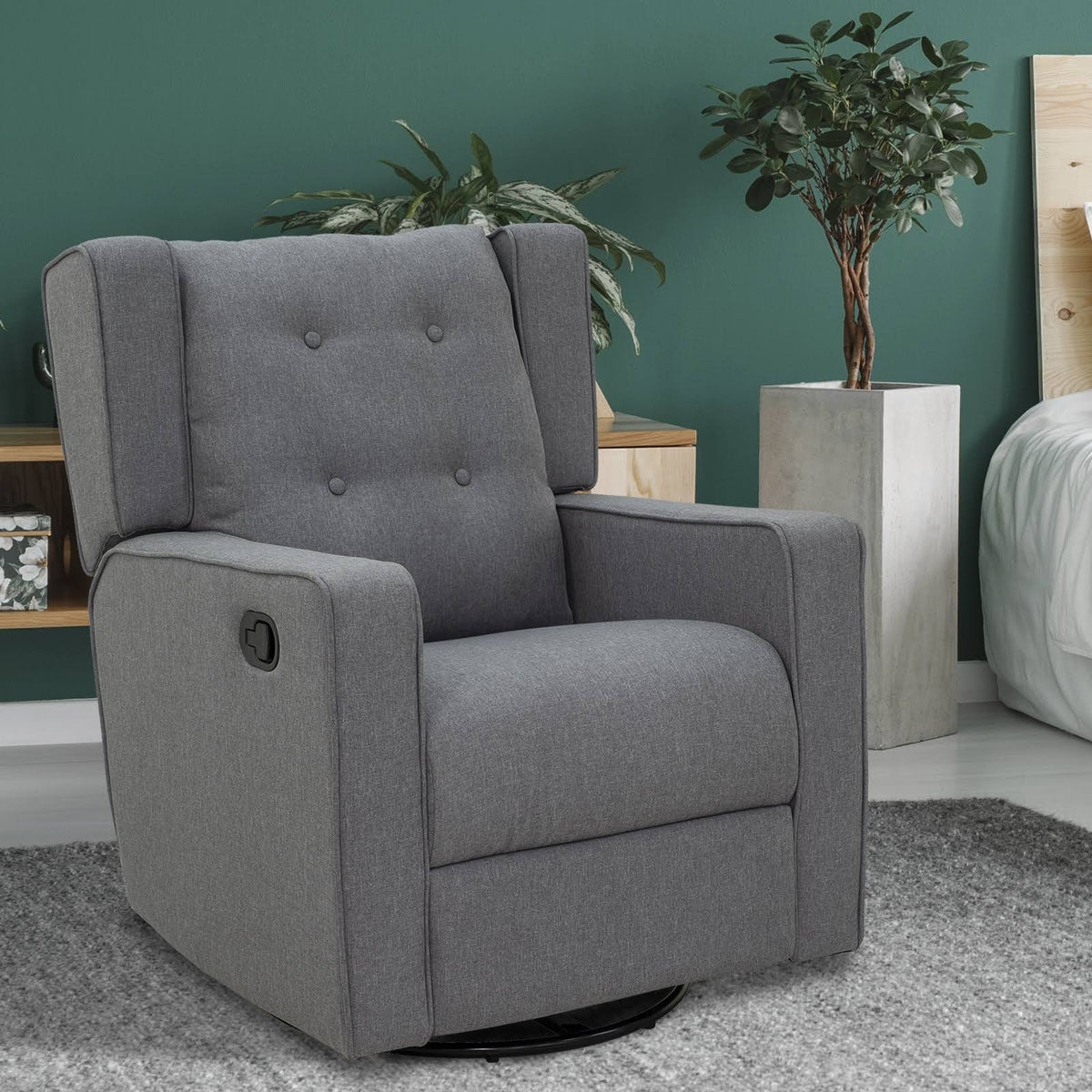 Grey Linen Swivel Gliding Recliner Sofa Chair T930908