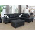 Black Faux Leather 3 Piece Sectional Sofa Set with Ottoman W352