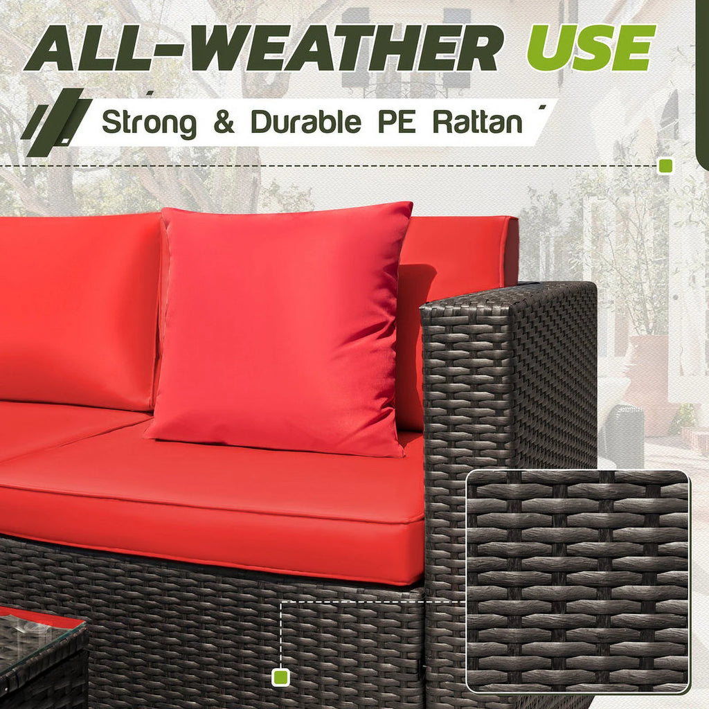 5 Pieces Outdoor Sectional Sofa with Tea Table and Ottoman Q27180