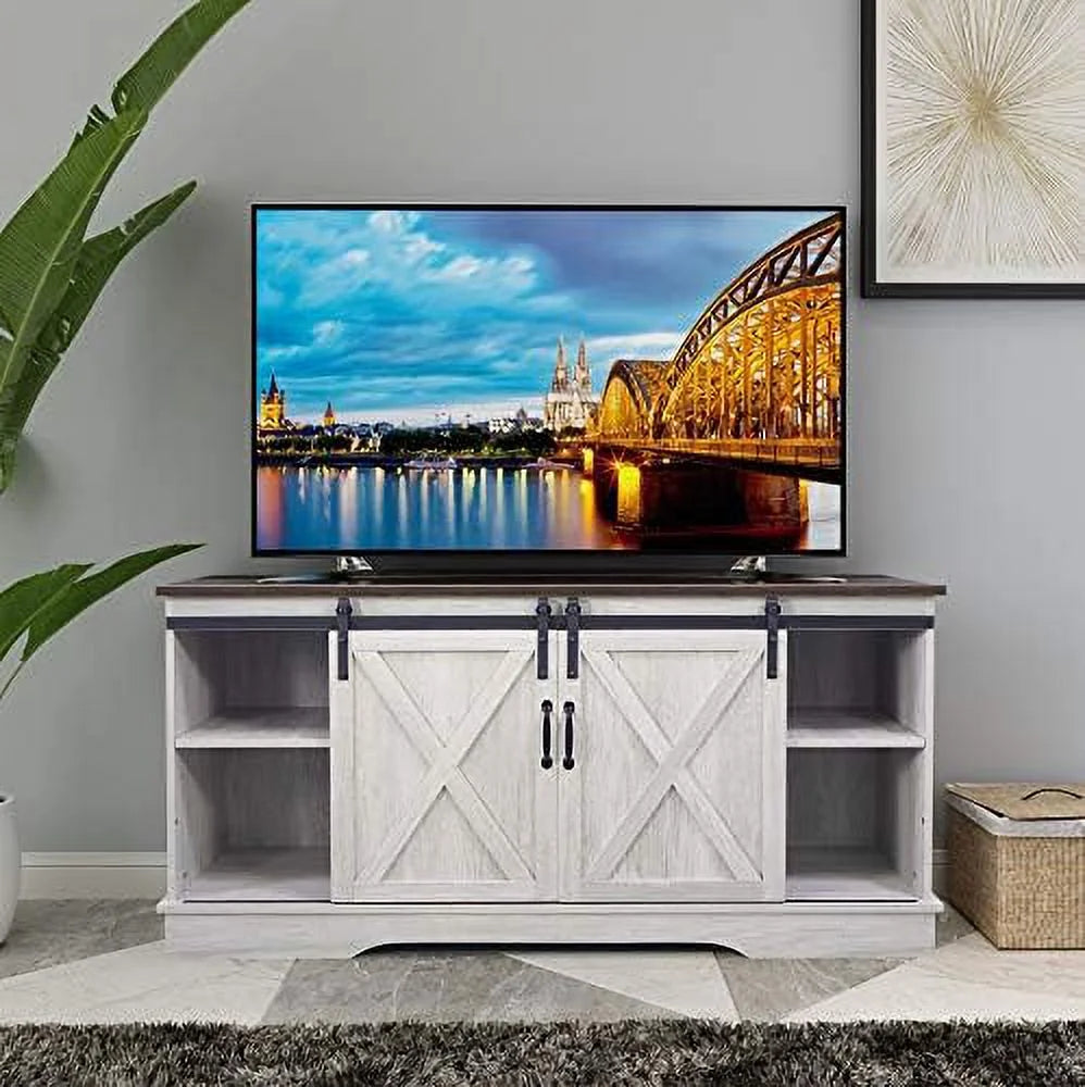TV Stand Cabinet with Sliding Barn Doors and Adjustable Shelves C3721