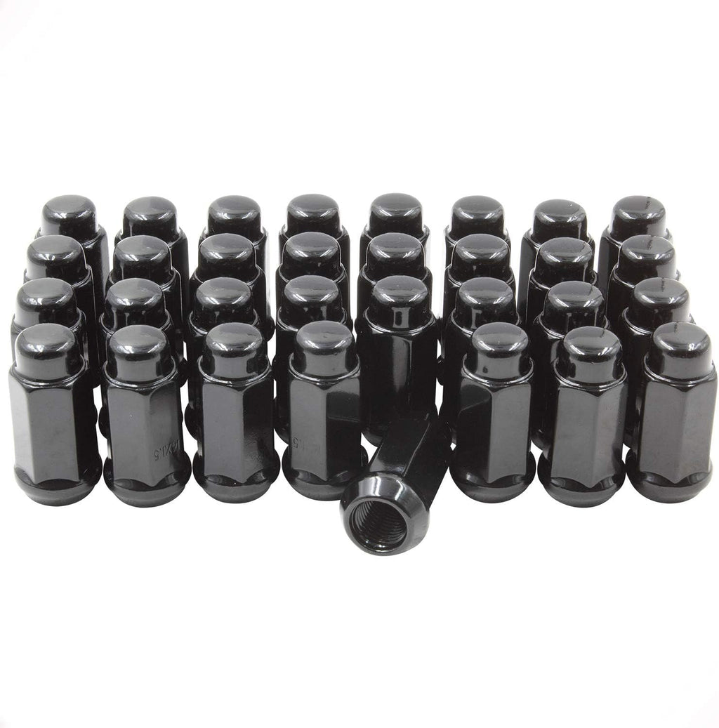 Set of 32 Black 1.90" Long Bulge Acorn Lug Nuts M14x1.50 Cone Seat N57181