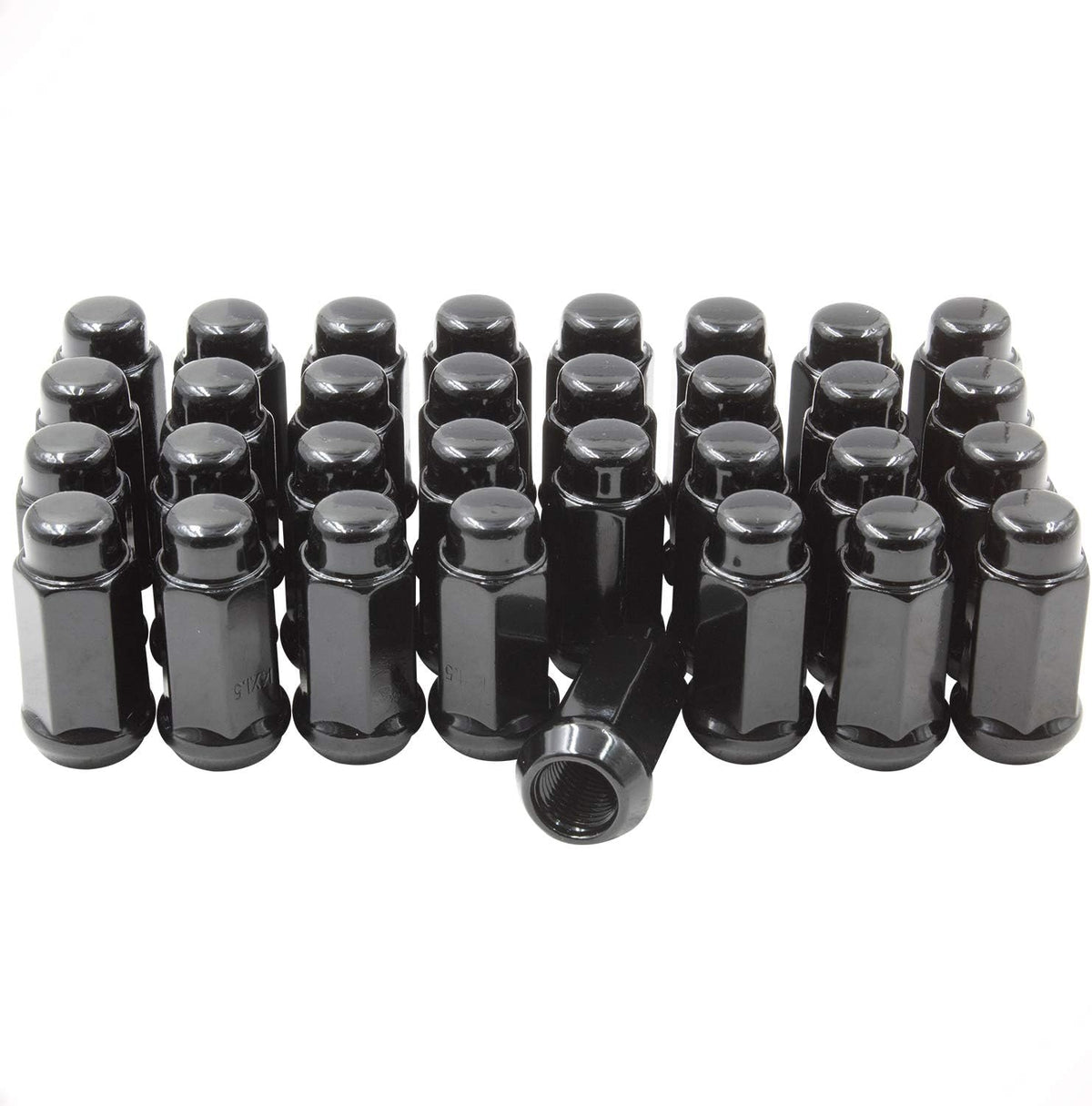 Set of 32 Black 1.90" Long Bulge Acorn Lug Nuts M14x1.50 Cone Seat N57181