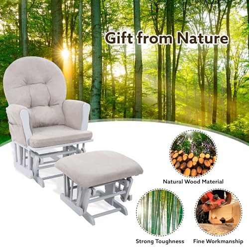 White Gray Reclining Glider Rocker with Ottoman A62523