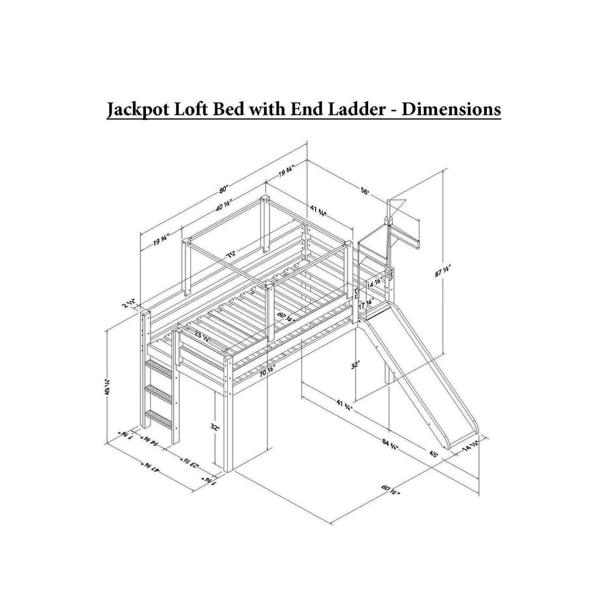 Pink & White Twin Loft Bed with Slide and Tent E8009