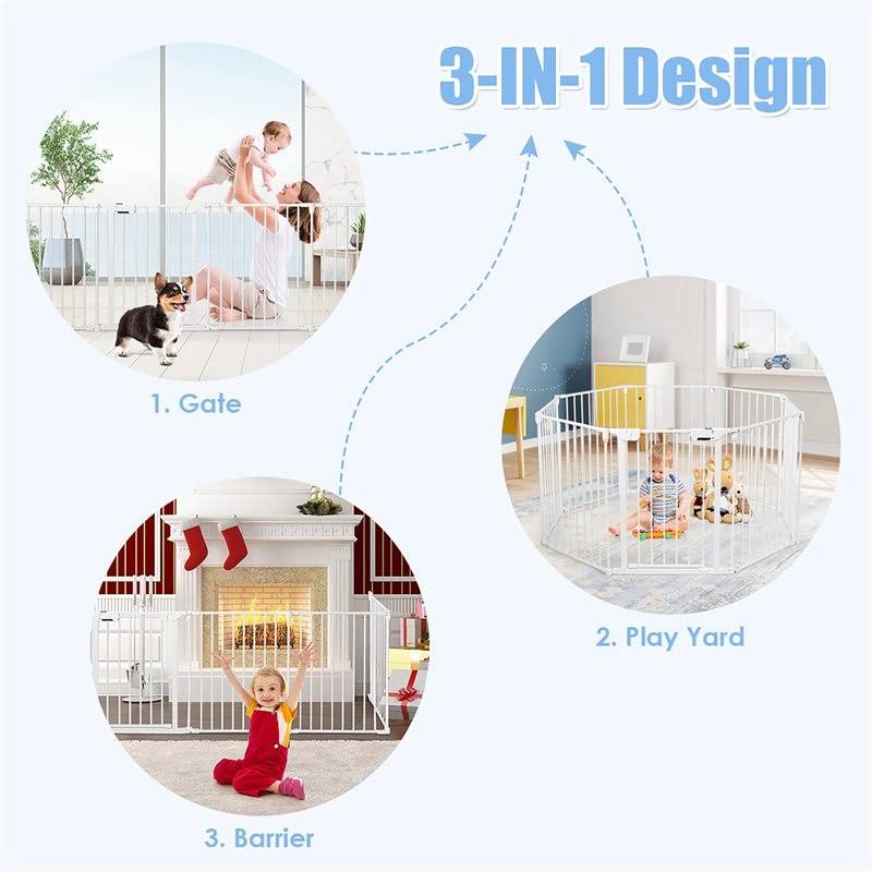 8 Panel Metal Gate Baby Pet Fence Playpen Barrier White F186