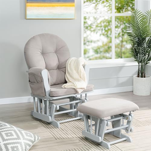White Gray Reclining Glider Rocker with Ottoman A62523