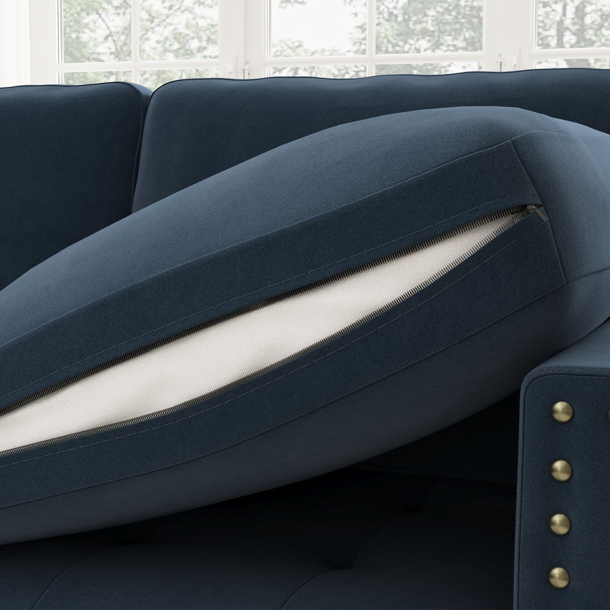 Dark Navy Blue U-Shape Tufted Sectional Sofa with Storage Reversible Ottoman R103101