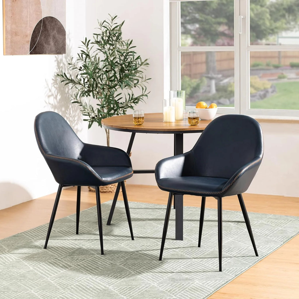 Mid-Century Dining Chairs Set of 2 Leatherette Metal Legs Navy Blue V271462