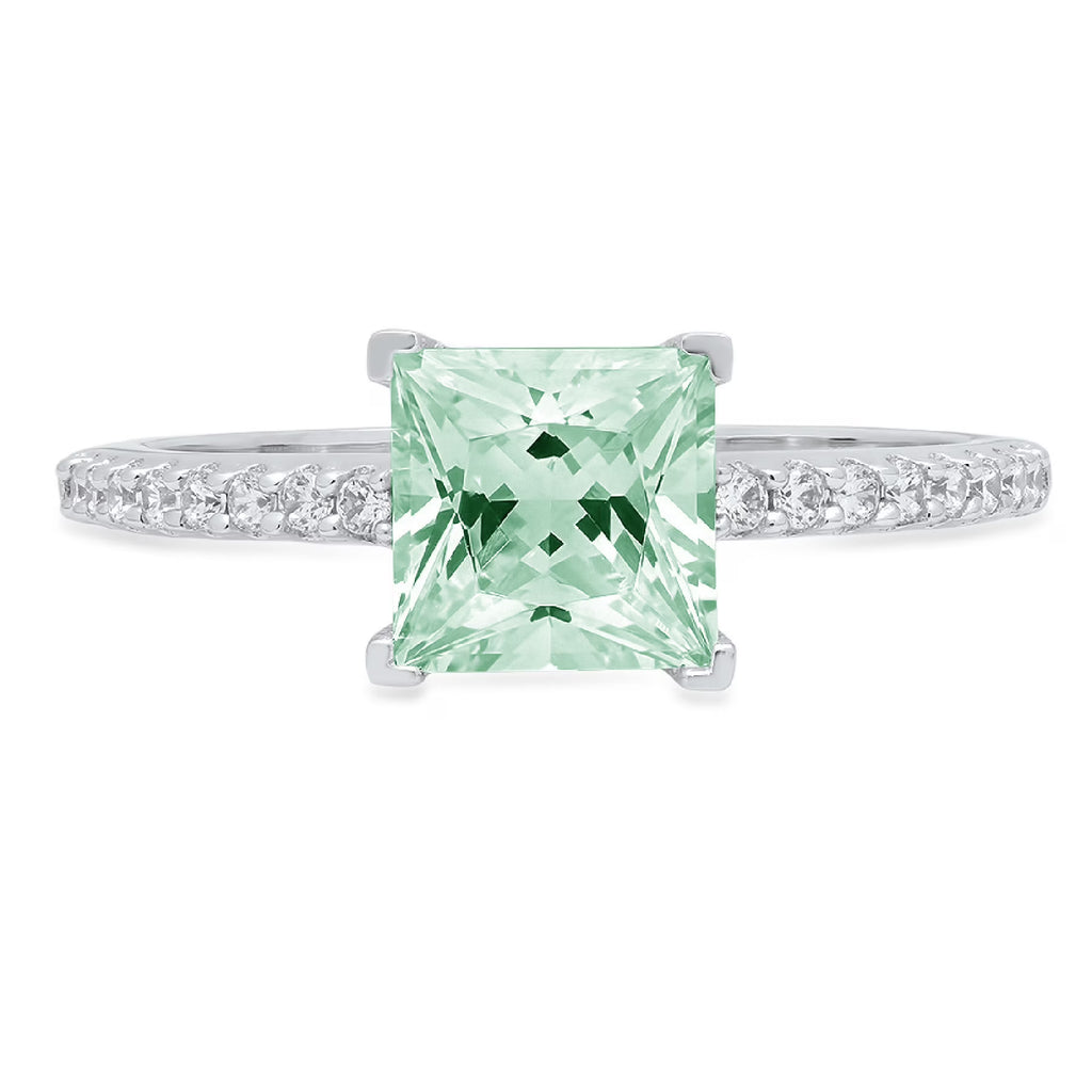 14k White Gold Princess Cut Green Simulated Diamond Ring Size 9.5 P58307