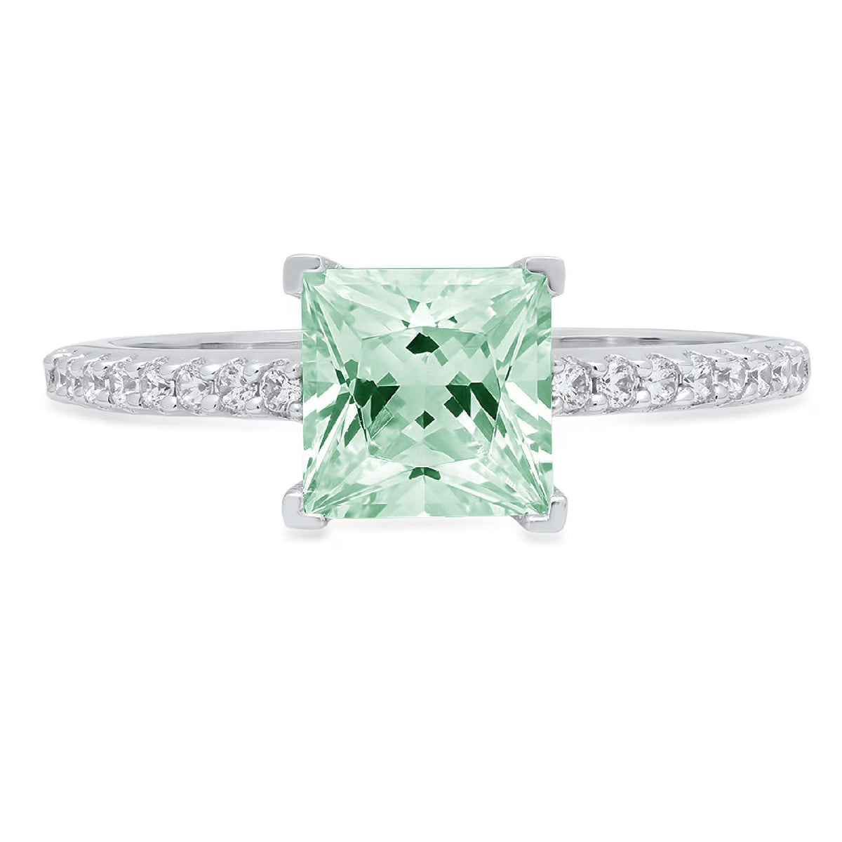 14k White Gold Princess Cut Green Simulated Diamond Ring Size 9.5 P58307