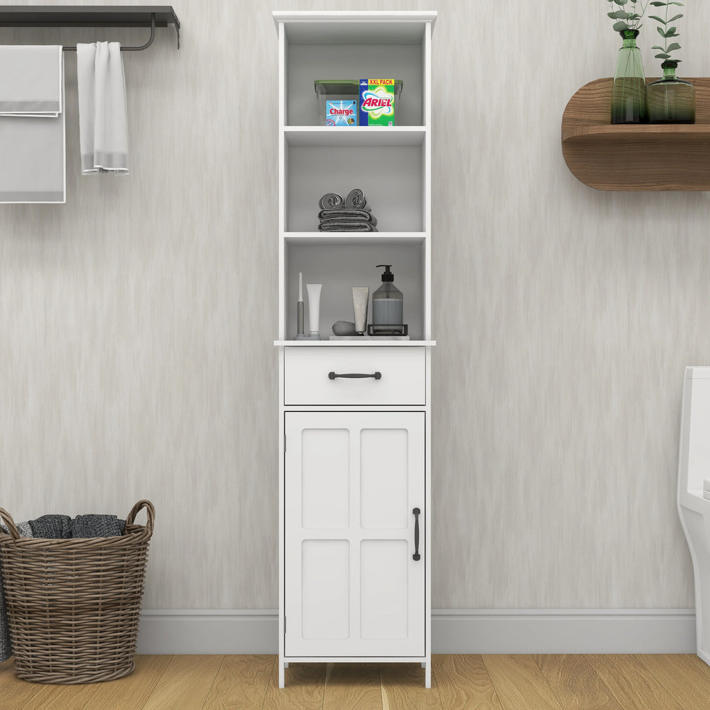 Tall Narrow White Storage Cabinet with One Door D25721