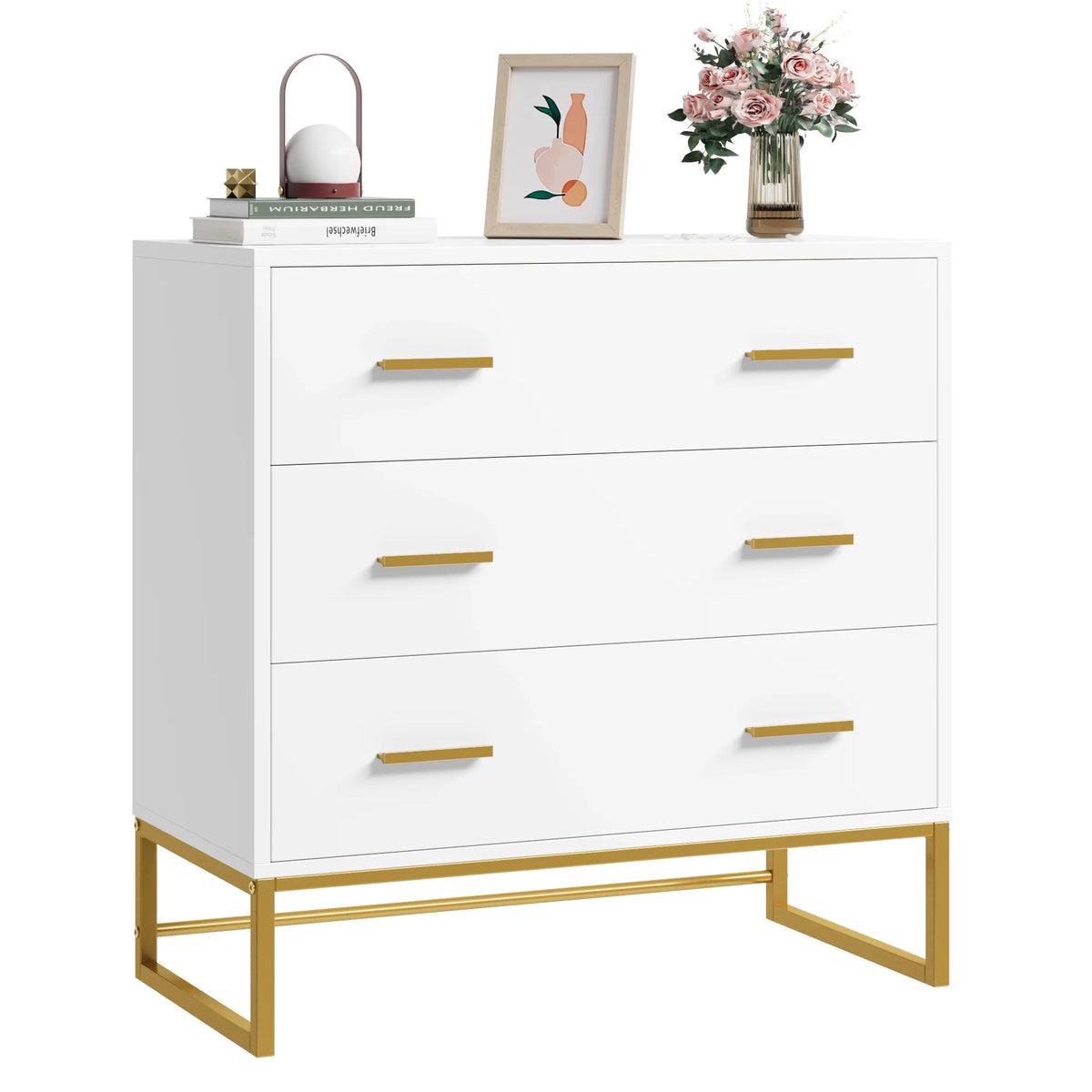 White 3 Drawer Wood Dresser K1238