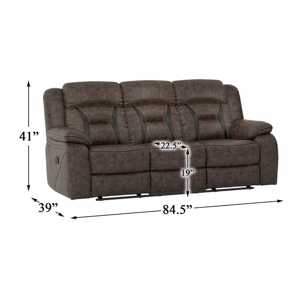 Dark Brown Microfiber Double Reclining Sofa Y923