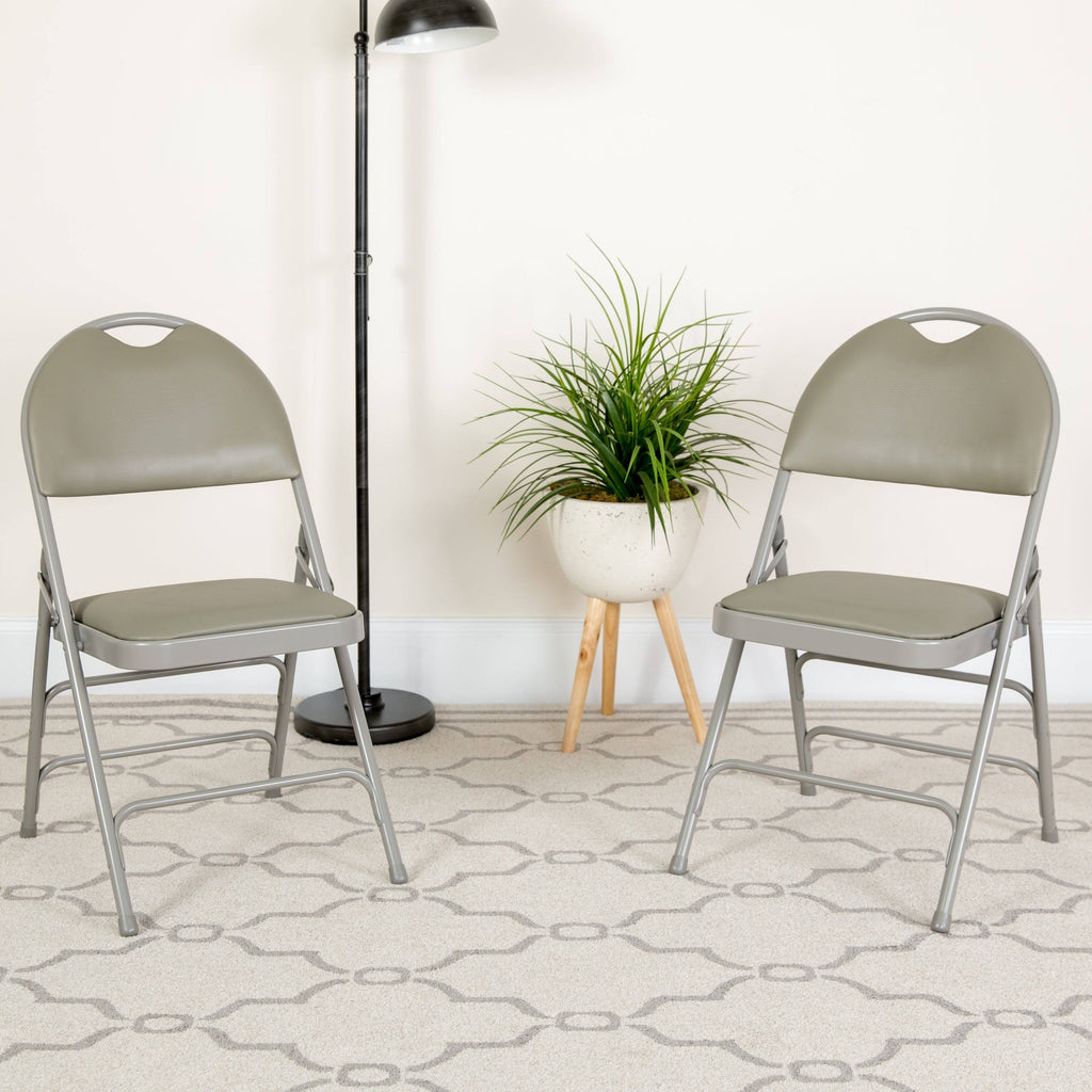 4 Pack Extra Large Triple Braced Folding Chair Gray Vinyl C367128