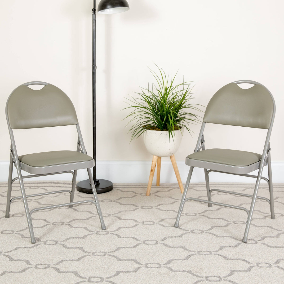 4 Pack Extra Large Triple Braced Folding Chair Gray Vinyl C367128