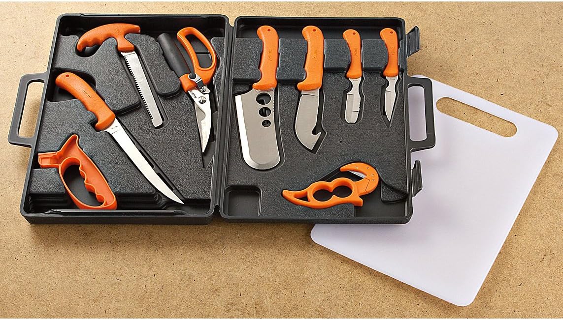 11 Piece Game Processing Set with Orange Handles and Cutting Board Z147