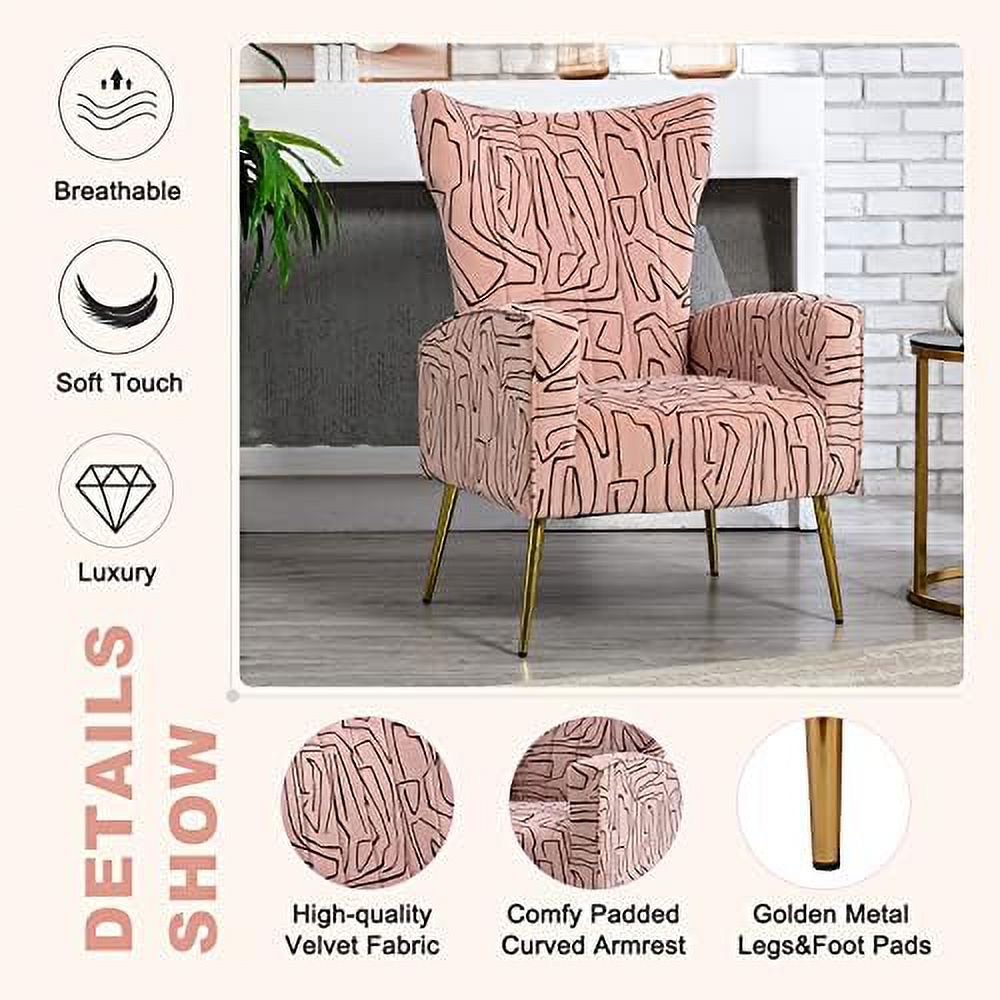 Navy Velvet Wingback Accent Chair with Metal Gold Legs S449654