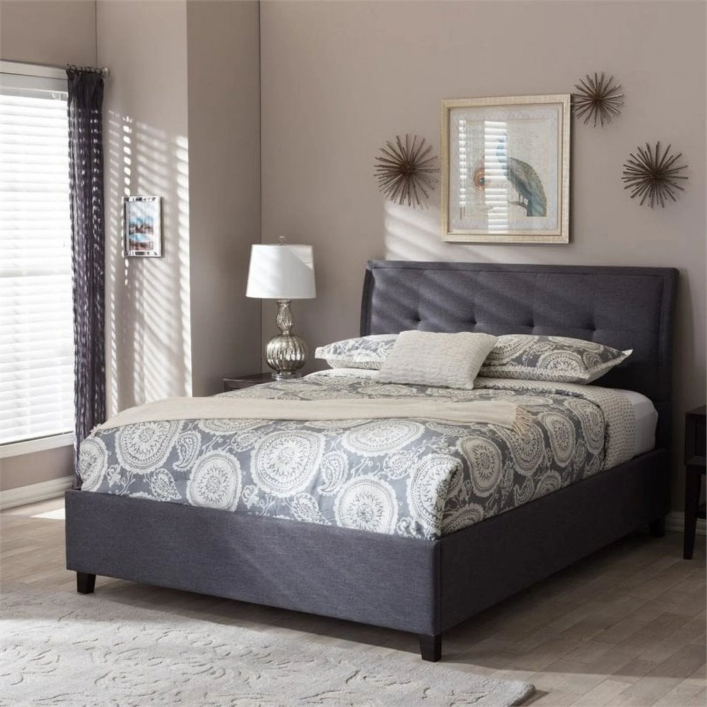 Modern Upholstered Fabric Queen Platform Bed in Dark Gray B77793
