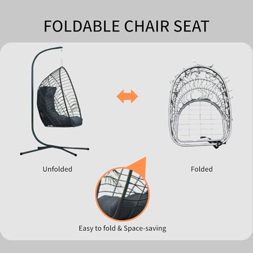 Hanging Egg Chair with Stand Foldable Rattan Wicker 350LBS Capacity E100
