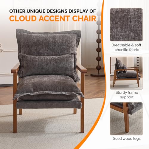 Gray-Blue Accent Armchair with Lumbar Pillow I933593