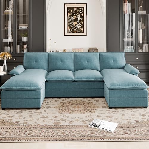 110" U-Shaped 4 Seat Sectional Sofa with Double Chaise, Beige P975