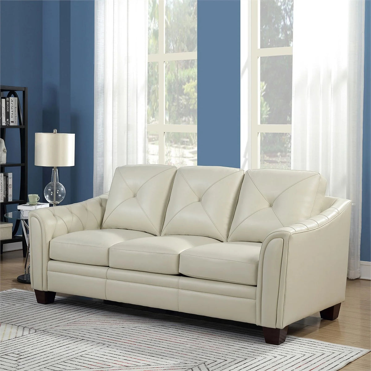 Tufted Leather Sofa In Ivory V585