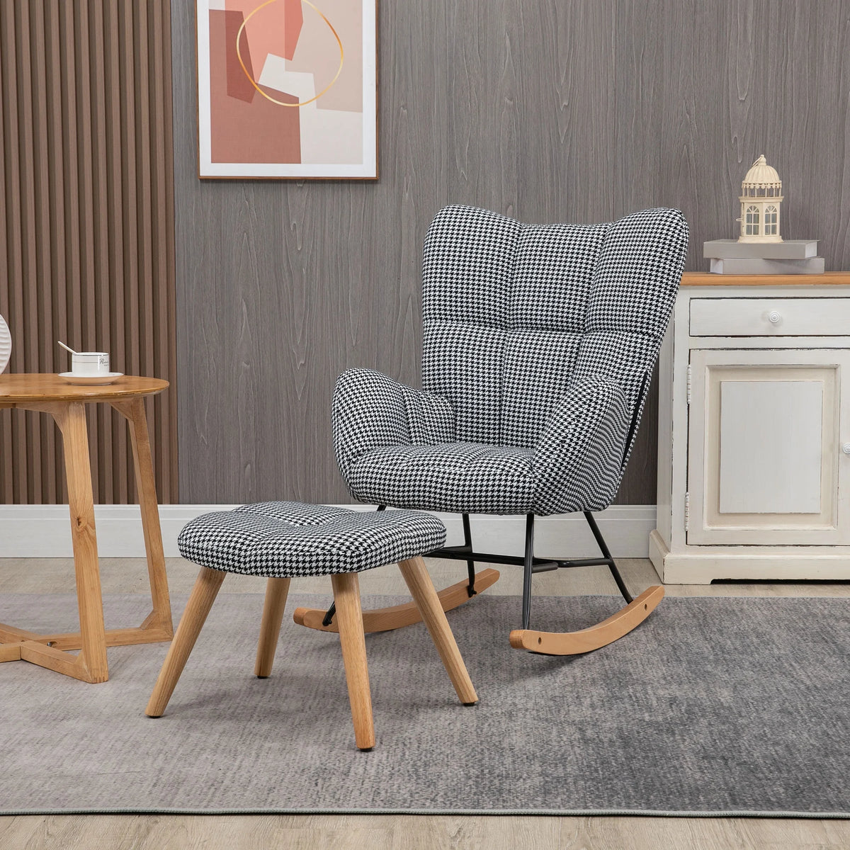 Upholstered Wingback Glider Rocker with Ottoman Set P779403