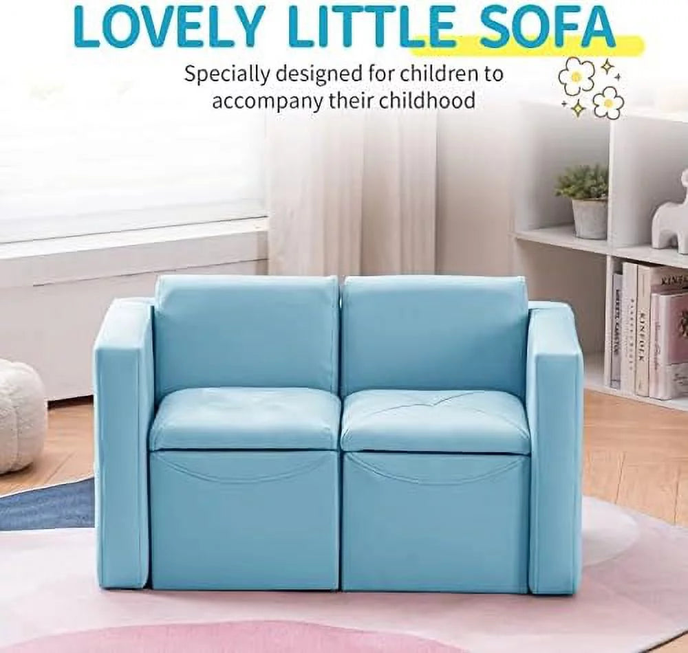 Kids 2-in-1 Sofa Convert to Table & 2 Chairs Leather Surface O687240