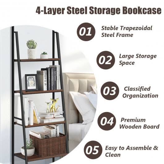 4 Tier Metal Bookcase Bookshelf B31773