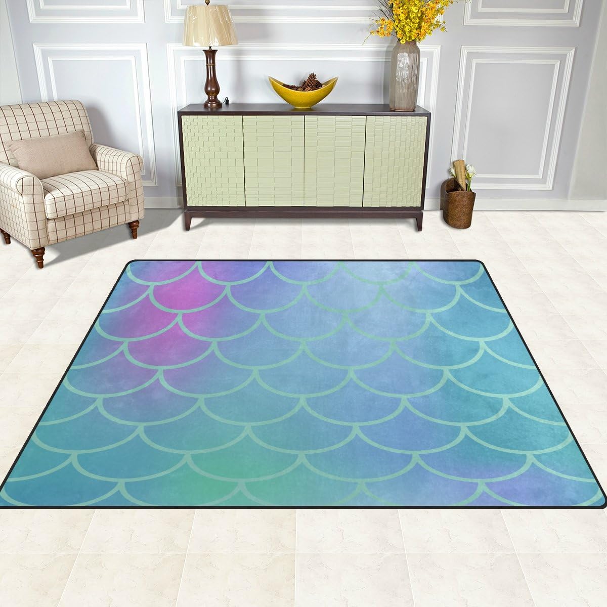 Gradient Blue Fish Scale Lightweight Carpet Mats Area Rug G4828