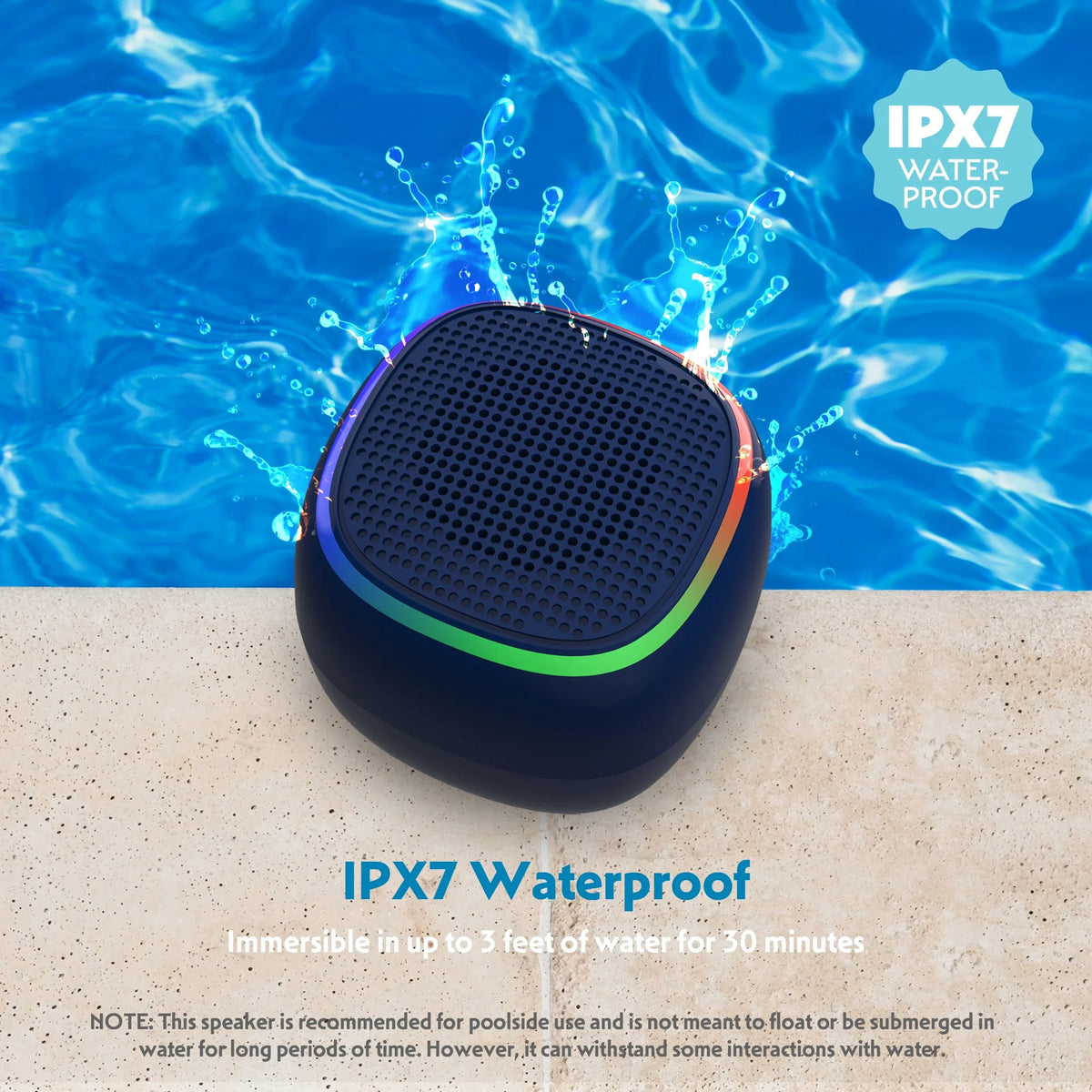 Portable Bluetooth Speaker IPX7 Waterproof Black LED Lights F20285