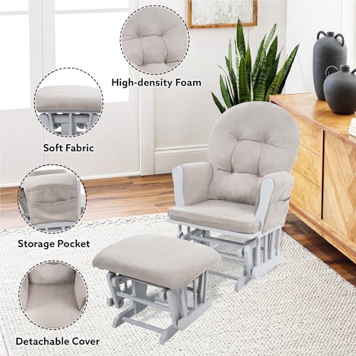 White Gray Reclining Glider Rocker with Ottoman A62523