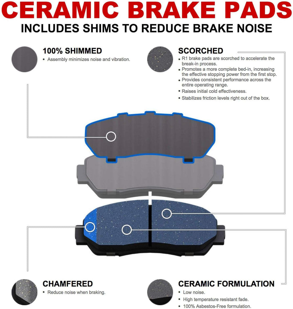 Rear Drilled and Slotted Brake Rotors with Ceramic Brake Pads and Hardware Kit U53583