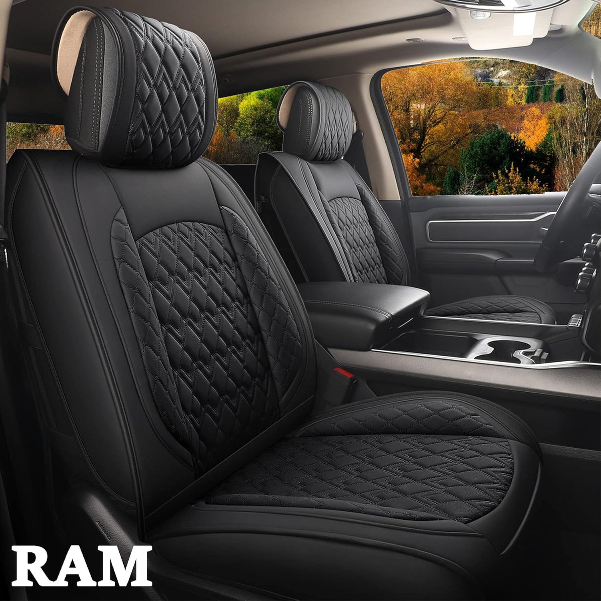 Black-Grey Waterproof Synthetic Leather Seat Covers (5 PCS Full Set) E15894