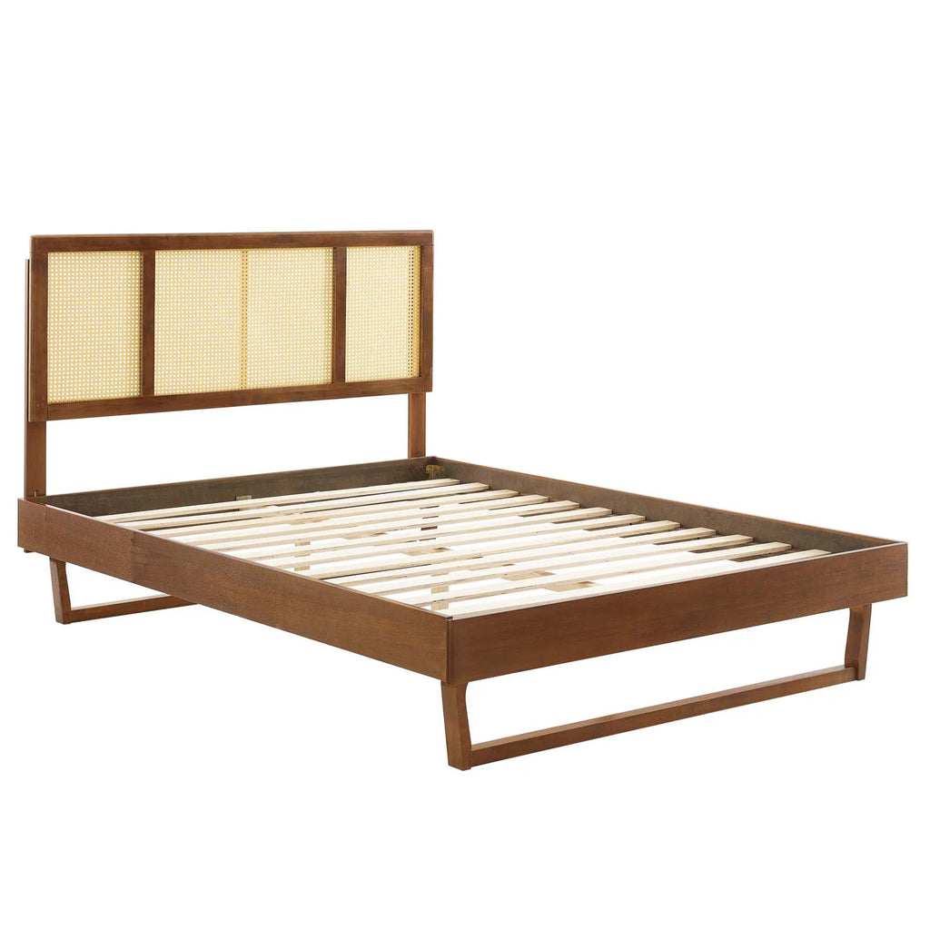 Walnut Cane and Wood King Platform Bed B9975
