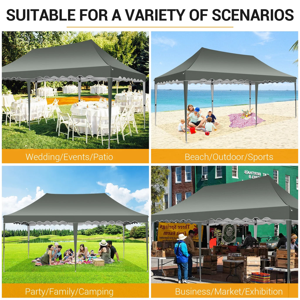 10' x 20' Pop Up Canopy Tent with 6 Removable Sidewalls, Carry Bag, 4 Sandbags, Gray P600