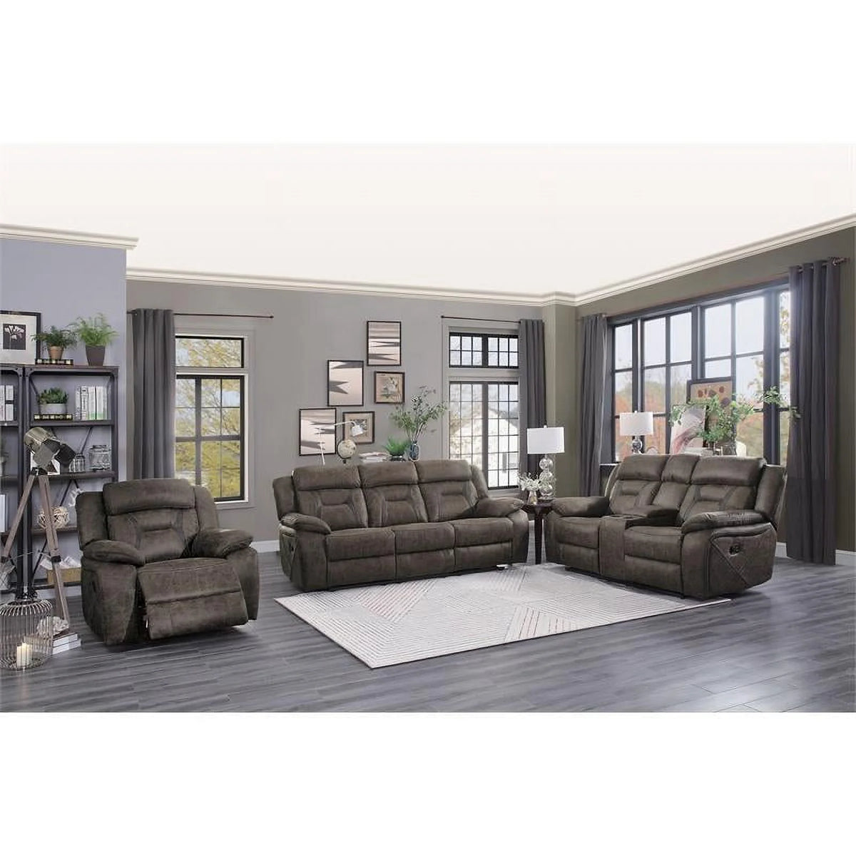 Dark Brown Microfiber Double Reclining Sofa Y923
