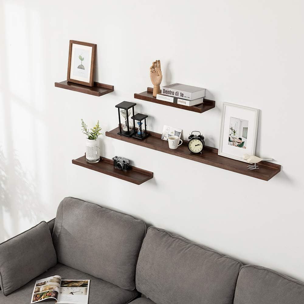 Walnut 12 Inches Solid Wood Floating Wall Shelves U1629