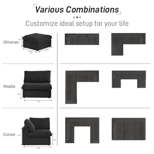 Khaki 6 Seater Oversized Modular Sectional Sofa with Storage Ottomans V978281